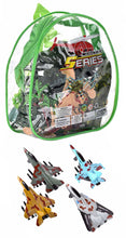 Load image into Gallery viewer, Kids Military Playset - Set of 4 Die-Cast Military Aircraft & Army Backpack