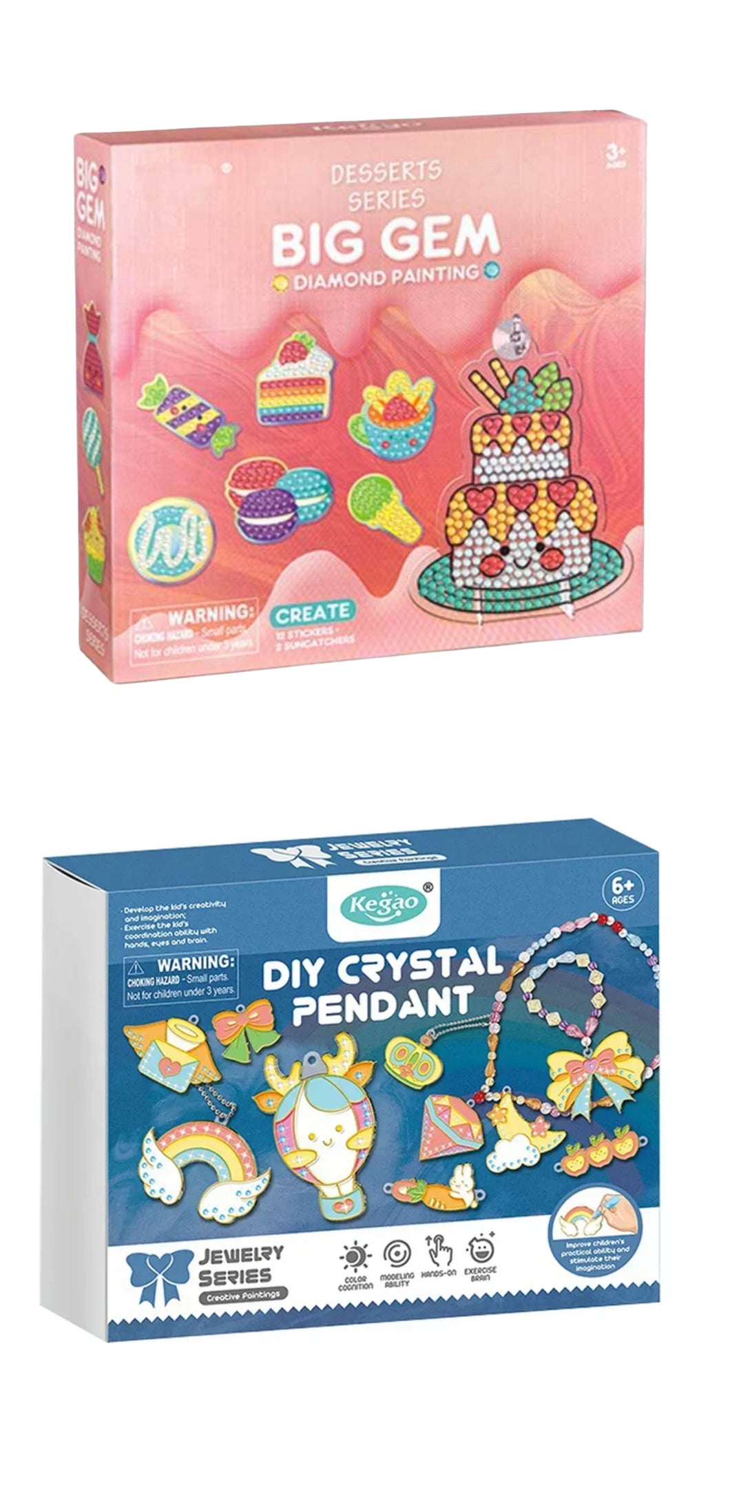 Kids Creative Art Set Stained Glass & Big Gem Diamond Painting - Set of 2